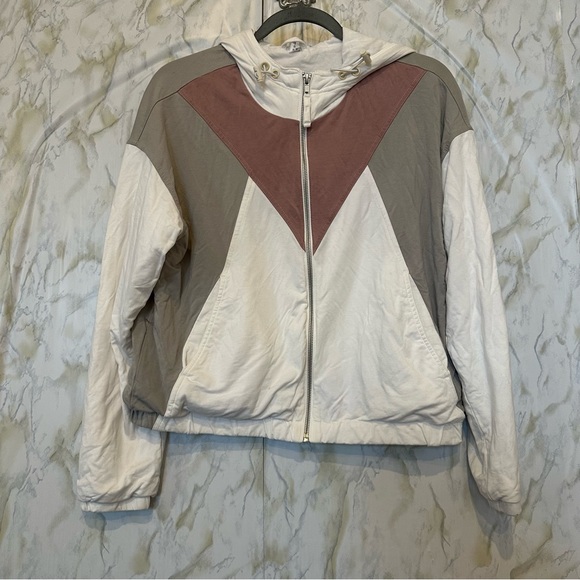 Zyia small zip jacket grey pink white pockets drawstring hooded activewear cozy - Picture 2 of 7